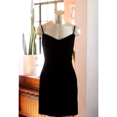 Vintage Betsey Johnson Black Velvet Mini Dress - 1990s, Y2K, Early 2000s - LBD 