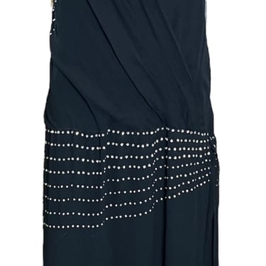 1920s Black Chiffon Flapper Dress Studded with Rhinestones
