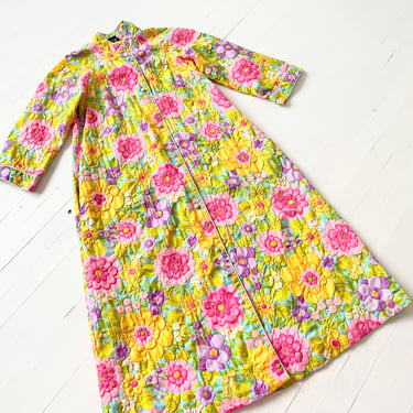 1960s Textured Pastel Floral Print Duster Coat 