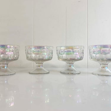 Vintage Coupe Glasses Set of 4 Indiana Glass Whitehall Pattern Iredescent Pearlescent Champagne Sherbert Glasses 1960s 60s Dessert Rainbow 