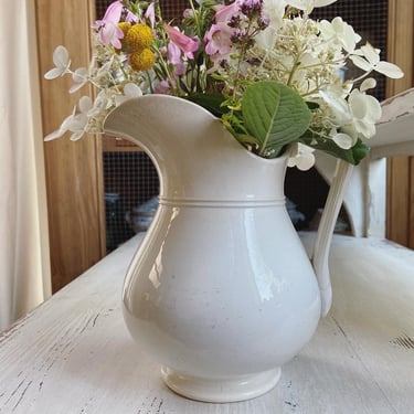 Beautiful vintage French ironstone pitcher with swan head from a famous maker Sarreguemines 