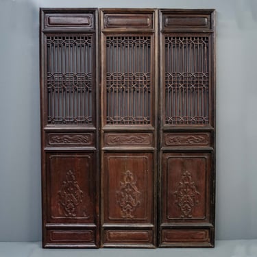 Set of 3 Tall Lacquered Pine Screens