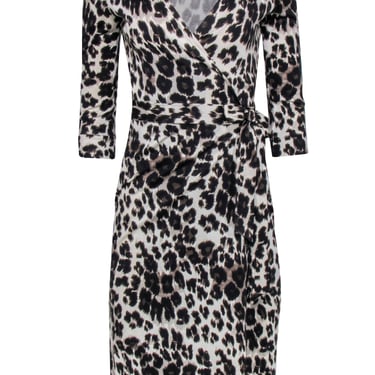Diane von Furstenberg - Cream, Brown, & Black Leopard Print Wrap Dress Sz 4