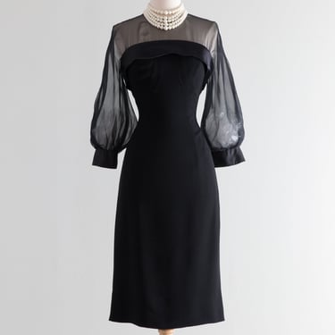 Fabulous 1950's Patullo-Jo Copland Cocktail Dress With Illusion Sleeves / Medium