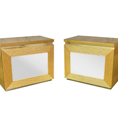 Post Modern Pencil Reed Bamboo Style Mirrored Nightstands END TABLES VINTAGE MCM