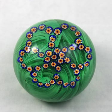 Vintage Gentile Glass Paperweight Malachite Millefiori Flower 
