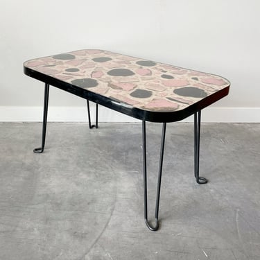 Mid Century Resin table with Pink Mineral Slices