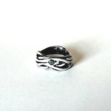 Chunky woven silver nest ring with blue diamond 