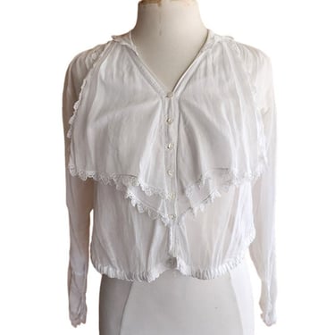 Antique Edwardian White Blouse Frilly Front Panel Sailor Collar 