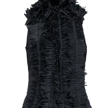 Marie Saint Pierre - Black Pleated Front Zip Vest w/ Ruffle Collar &amp; Zipper Trim Sz 4