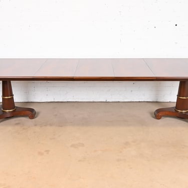 Baker Furniture French Empire Flame Mahogany Double Pedestal Dining Table, Newly Refinished