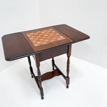Vintage Wooden Chess Table with Folding Sides 