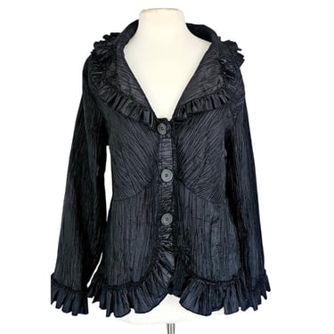 Vintage Y2K Crinkled Jacket Black Silk Blend by Pretty Angel NWT 