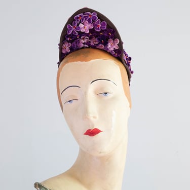 Wonderfully Whimsical 1940's Violet Floral Topper Hat