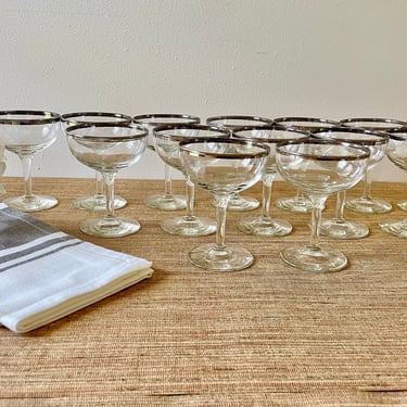 Vintage Silver Rim Champagne Coupes - Set of 14 