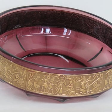 Moser Art Nouveau Amethyst with Gilded Gold Cameo Freize Bowl 2932B