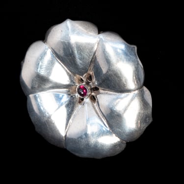 Sterling Silver Flower Brooch with Garnet