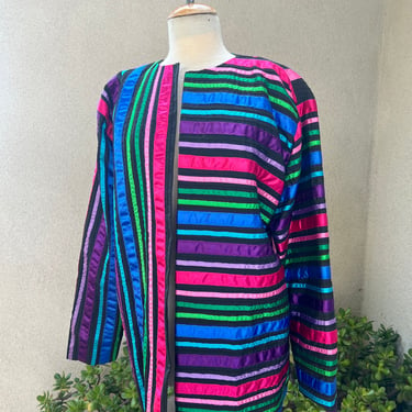 Vintage jacket boho multicolor ribbon cotton Large by Tachi Castillo Mexico 