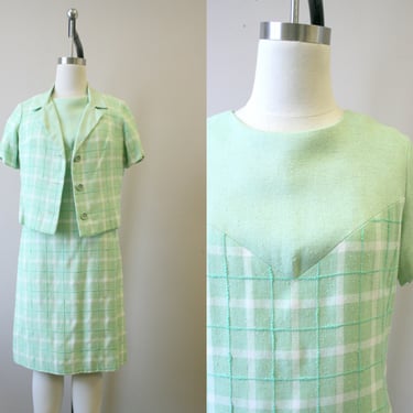 1960s Ascot Green Plaid Dress and Jacket 