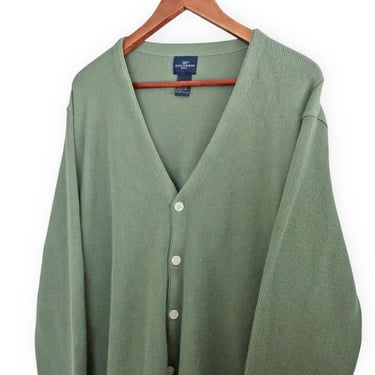 vintage cardigan / green cardigan / 1990s sage green Kurt Cobain acrylic knit baggy grandpa cardigan Large 