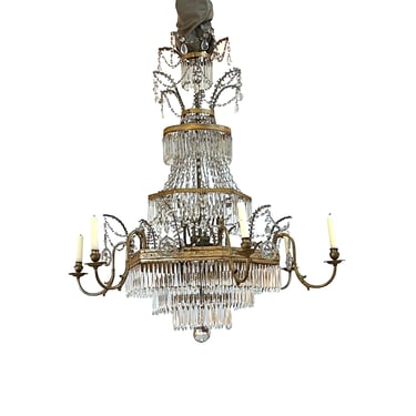 18th Century Austrian Neoclassical Gilt-bronze and Crystal Six-arm Hexagonal Chandelier