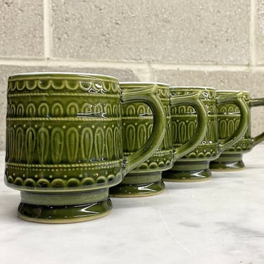 Vintage Mugs Retro 1960s Mid Century Modern + Ceramic + Green + Set of 4 + Coffee or Tea + MCM Kitchen + Drink + Drinkware + Made in Japan 