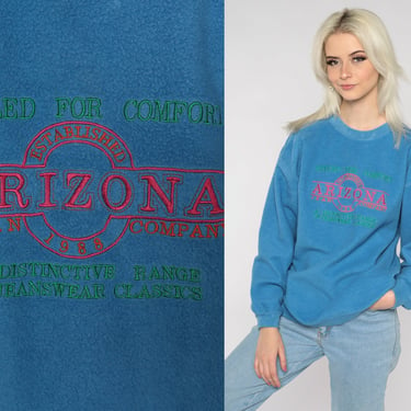 Arizona Jeans Company Sweatshirt 90s Blue Fleece Embroidered Sweatshirt Crewneck Pullover AZ Shirt Graphic Vintage Retro 1990s Medium M 