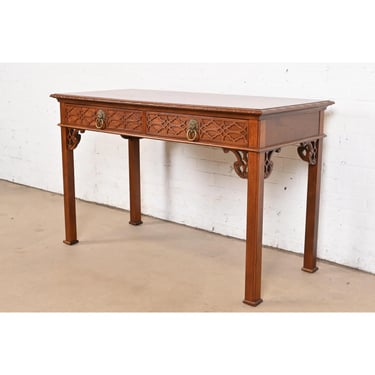 Baker Furniture Historic Charleston Georgian Carved Mahogany Writing Desk or Console Table, Newly Refinished