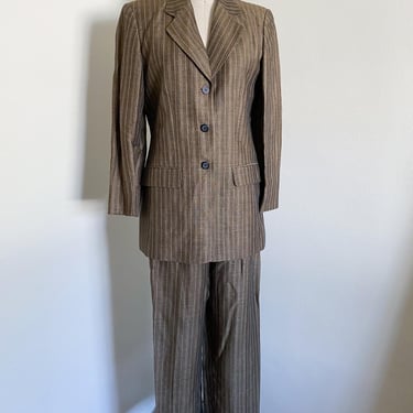 90's Vintage Mary Mcfadden Linen Pant Set, Striped Pattern 