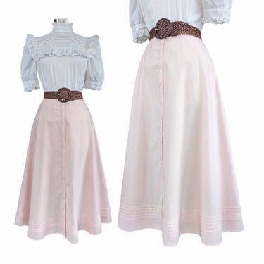 Vintage Pink Prairie Skirt, Small, Flared Cotton Button Skirt with Pockets by Ralph Lauren New 