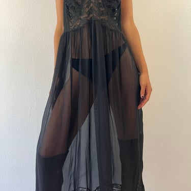 Vintage Black Sheer Slip Dress 