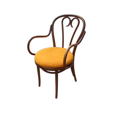 Thonet Bentwood Sweetheart Chair With Orange Vintage Linen Arms