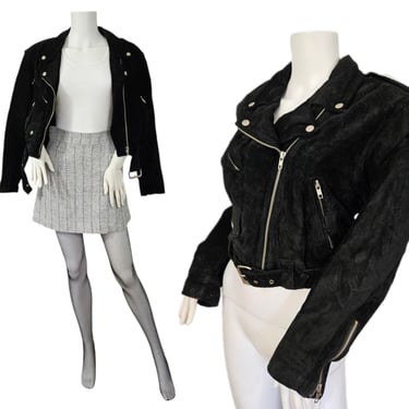 Tannery West Black Suede Cropped Motorcycle Jacket I Coat I Sz Lrg 