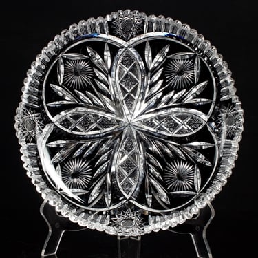 Crystal Serving Platter Handcrafted Cut Glass With Intricate Geometric Patterns 