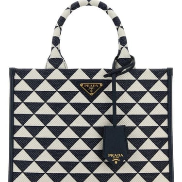 Prada Women Embroidered Fabric Small Symbole Shopping Bag