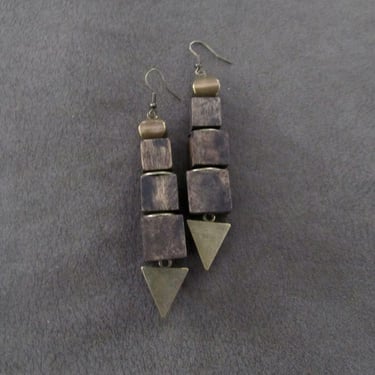 Stained wooden geometric mid century modern earrings 22 