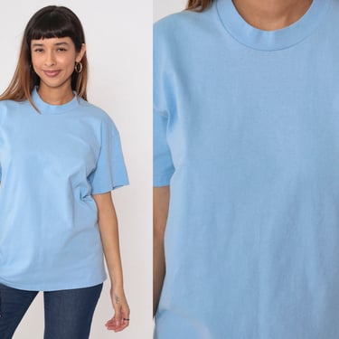80s Baby Blue T Shirt Plain T-shirt Crewneck Shirt Basic Tee Solid Blank TShirt Crew Neck Short Sleeve Vintage 1980s Cotton Stedman Medium 