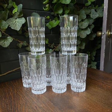 8 Set Tall Water Glasses Crystal 