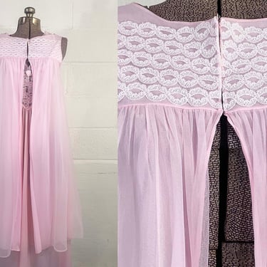 Vintage Nightgown Warner's Open Front Short Robe Baby Doll Dress Nightie Sleep Powder Pink Sleepwear Teddy Teddie Nighty 1960s Medium Large 