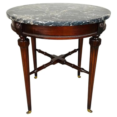 Louis XVI Directoire-Style Portoro Marble & Carved Mahogany Gueridon Table 