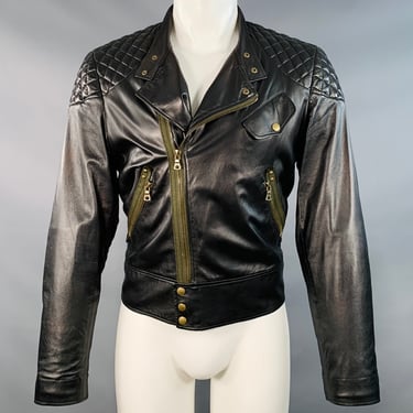 PAUL SMITH Size M Black Leather Quilted Biker Jacket