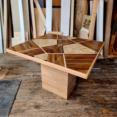 Custom Reclaimed Wood Dining Table with Pedestal Base 