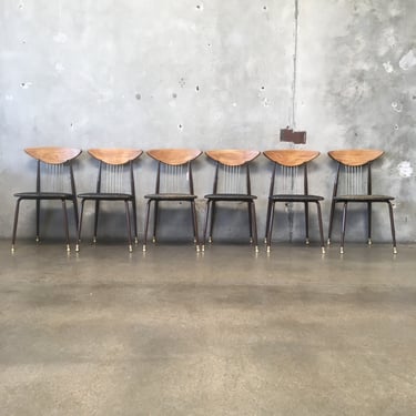 Set of Six Wood & Metal 1950s-60s Unique Chairs