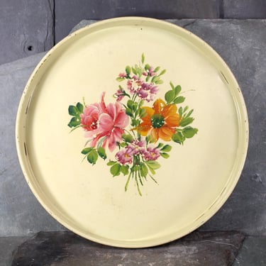 Vintage Floral Metal Tray | 1950s/60s Vintage Yellow Tray with Floral Decoration | Vintage Serving Tray | Bixley Shop 