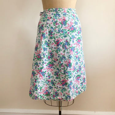 Floral Print Midi-Length Wrap Skirt - 1980s 