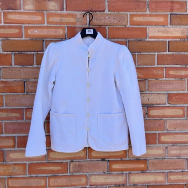 vintage 80s white saint laurent cotton stand collar jacket / s small 