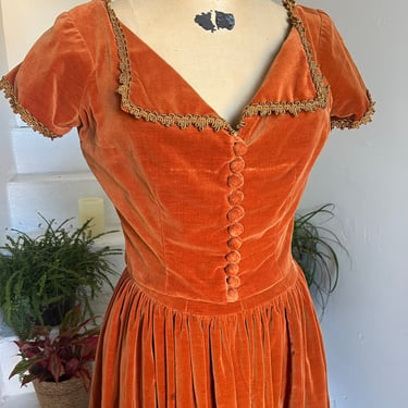 1950s Plush Pumpkin Velvet Strapless Gown and Bolero Jacket Vintage 36 Bust 