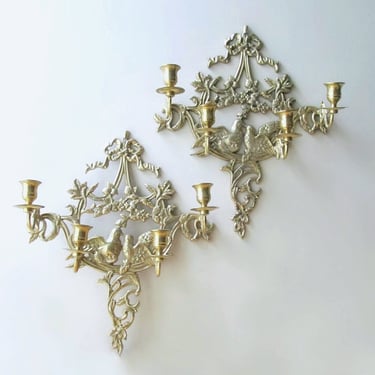 pair brass candelabra lovebirds doves double wall sconces romantic wedding decor 