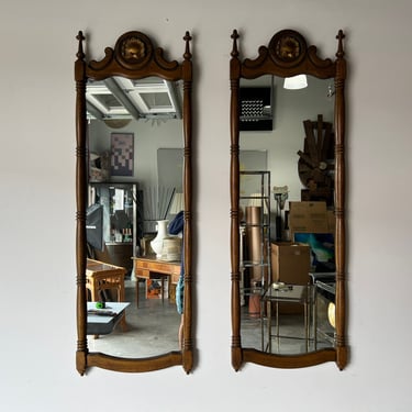 60's Hollywood Regency Thomasville Carved Wood Frame Wall Mirrors - a Pair 