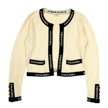 Chanel White Trim Logo Cardigan